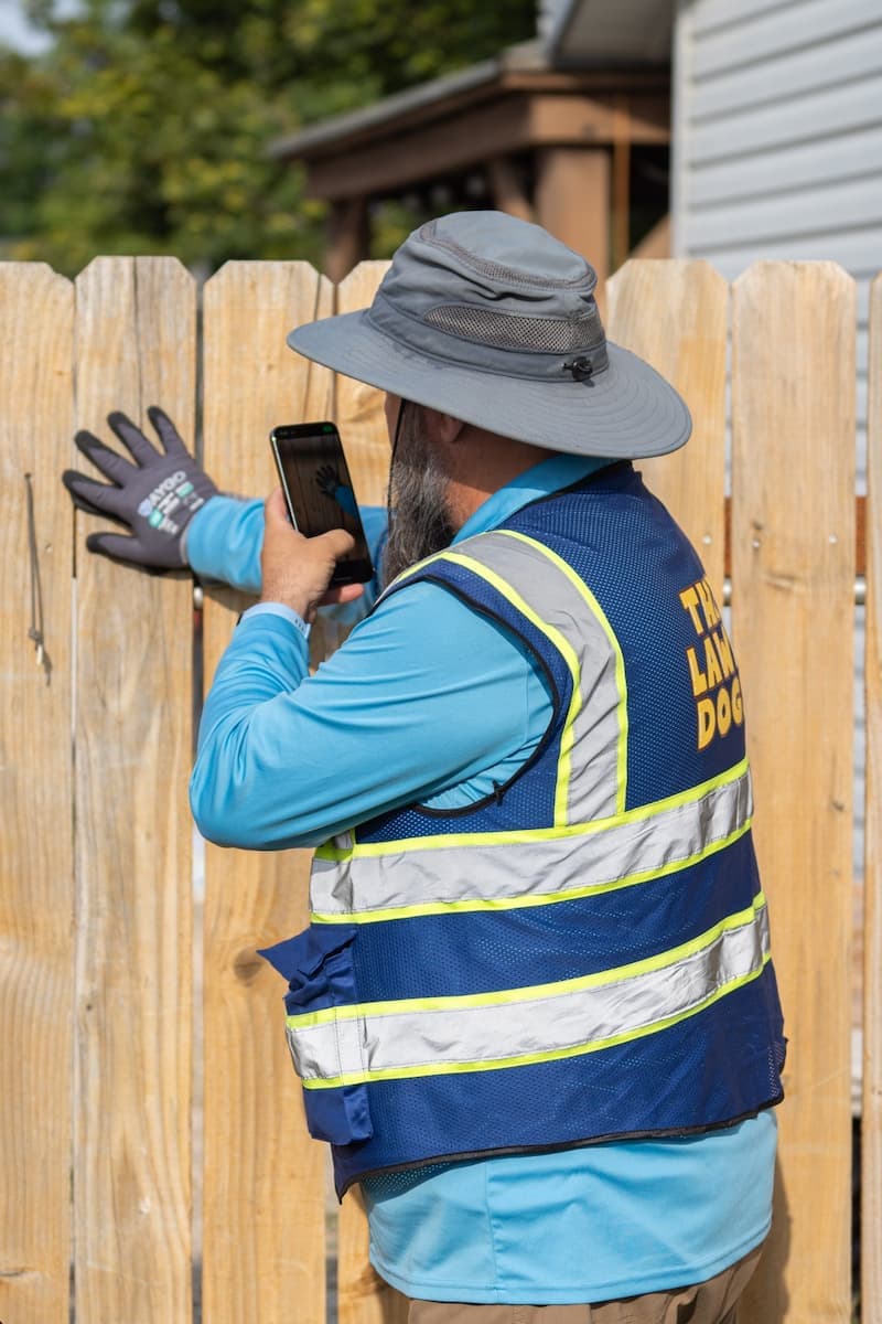The photograph of a secured back gate that a client receives on their phone after a visit